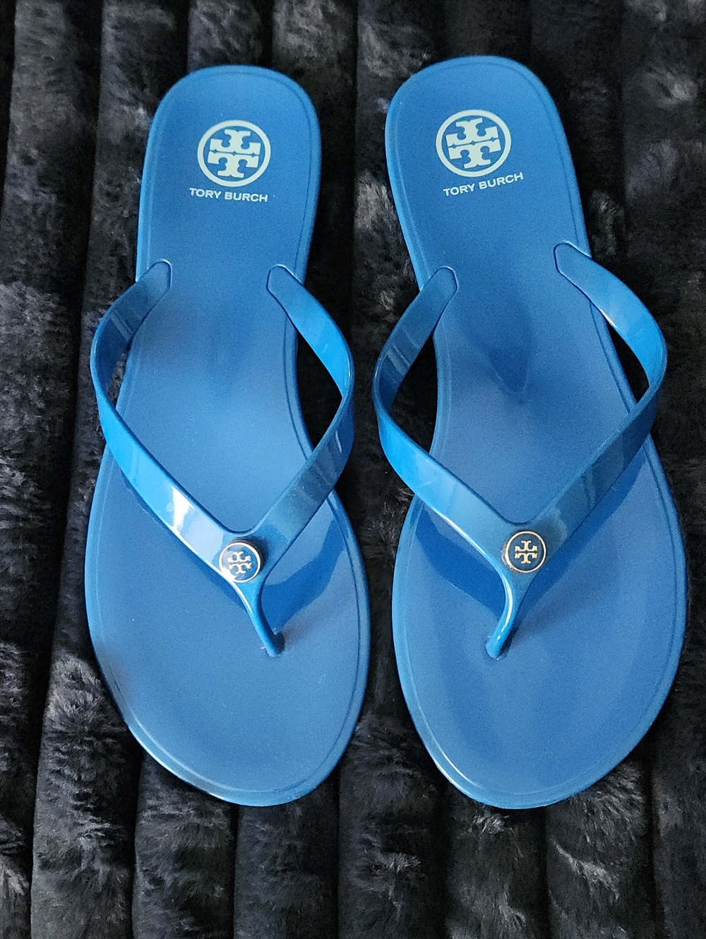 Tory Burch Bright Blue Logo Jelly Sandals